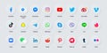 Vector Collection of Popular Social Media Icons in a Trendy Neomorphism Style. Realistic Icons Facebook, Twitter, Instagram