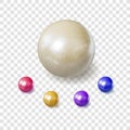 Vector Collection of Realistic Pearly Colored Spheres Isolated on Light Transparent Background.