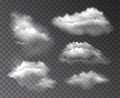 Vector collection of realistic transparent clouds isolated on dark background