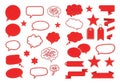 Red communication elements: speech, thought bubbles, stars, ribbons, tags Royalty Free Stock Photo