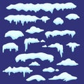 Vector collection of roof snow caps. Winter and Christmas snowy and ice frozen decoration elements. Realistic flat vector illustra Royalty Free Stock Photo