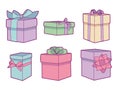 Vector collection set with different pastel colored birthday gift boxes