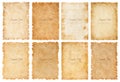 Vector collection set old parchment paper sheet vintage aged or texture isolated on white background Royalty Free Stock Photo