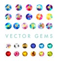 Vector collection of shine colorful gemstones isolated on white background.