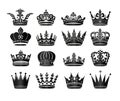 vector collection of simple black crowns isolated. Royalty crowns set
