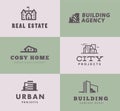 Vector collection of simple stylish outline construction company & architect agency logo designs isolated on light background.