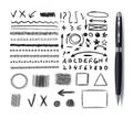 Vector Collection of Sketchbook Drawings, Black Pen Hand Drawn Design Elements Set Isolated, Lines, Arrows and Geometrical Shapes.