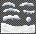 Vector collection of snow caps, pile, icicles, ice, snowball and snowdrift isolated on transparent background Royalty Free Stock Photo