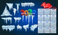 2020 Vector collection of snow caps, pile, icicles, isolated on background, transparent, ice, snowball and snowdrift. 3d Winter Royalty Free Stock Photo