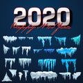 2020 Vector collection of snow caps, pile, icicles, isolated on background, transparent, ice, snowball and snowdrift. 3d Winter Royalty Free Stock Photo