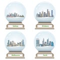 Vector collection of snow globes with australian city skylines