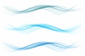 Vector collection of soft blue waves. Abstract smooth soft dividing lines, trendy headers or footers