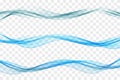 Vector collection of soft blue waves. Abstract smooth soft dividing lines, trendy headers or footers