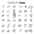 Vector collection Summer Icons. doodle illustration Royalty Free Stock Photo