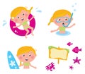 Vector collection summer icons, swimming kids Royalty Free Stock Photo