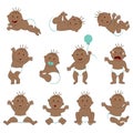 Vector collection of toddlers with light brown skin, brown eyes and hair