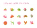 Vector collection of transparent beauty, spa, and yoga symbols in light colors isolated