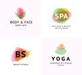 Vector collection of transparent beauty, spa, and yoga symbols in light colors isolated on white background.