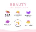 Vector collection of transparent beauty, spa, and yoga symbols in light colors isolated on white background.