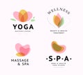 Vector collection of transparent beauty, spa, and yoga symbols in light colors isolated on white background.