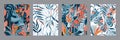 Vector collection of trendy creative summer seamless patterns with floral exotic tropical elements, palm leaves