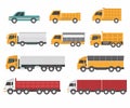 Vector collection of truck for transportation of goods. Vehicle for delivery, shown from different sides. Modern flat cartoon Royalty Free Stock Photo