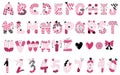 Vector collection Valentines alphabet design in pink tones. On a white background for Valentine\'s Day theme decorations