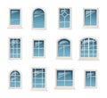 Vector collection of various white windows. Various types plastic windows collection. Interior and exterior elements