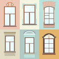 Vector collection of various windows types. For interior and exterior use. Flat style.