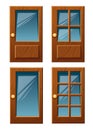 Vector collection of various wooden house doors with glass flat style illustration isolated on white background website pag Royalty Free Stock Photo