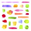 Vector Collection of Vibrant Color Different Watercolor Spots and Brush Strokes, Isolated. Royalty Free Stock Photo