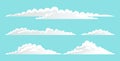 Set of white clouds at blue sky, cartoon clouds with different sizes and forms, cloudscape Royalty Free Stock Photo