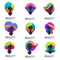 Vector collection of woman head silhouettes with trandy ombre ha