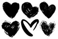 Vector collections of hand drawn grunge Valentine hearts isolated on transparent background. Heart symbol by hand