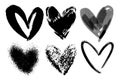 Vector collections of hand drawn grunge Valentine hearts isolated on transparent background. Heart symbol by hand