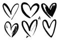 Vector collections of hand drawn grunge Valentine hearts isolated on transparent background. Heart symbol by hand