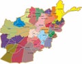 Vector color administrative map of Afghanistan with rivers, lakes, major cities and region borders.