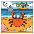 Color alphabet for children, letter C crab