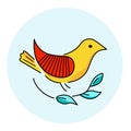 Vector color bird, logo, line art, embroidery ornament