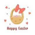 Vector color card with Easter eggs in a basket with a bow. Easter egg hunt invitation template on white background Royalty Free Stock Photo