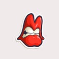 Vector color cartoon sticker with lips. Hand drawn illustration