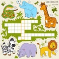 Vector color crossword, education game about safari animals Royalty Free Stock Photo