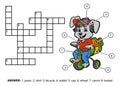 Vector color crossword. Little rabbit riding a bicycle