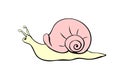 Vector color cute snail in flat style with spiral shell, side view, isolated. Natural element design, clip art, template Royalty Free Stock Photo