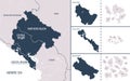 Vector color detailed map of Montenegro with the administrative divisions of the country, each regions is presented separately and