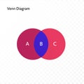 Vector color flat chart diagram icon illustration. Red and blue area on Venn diagram circles. Round isolated on transparent