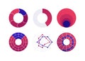 Vector color flat chart diagram icon illustration set. Red and blue diagram collection of cycle, nested area, radar and heat map