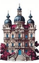 Vector color illustration, beautiful palace, architectural landmark of the 16th-18th century, isolated on a white background