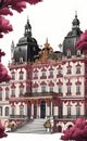 Vector color illustration, beautiful palace, architectural landmark of the 16th-18th century, isolated on a white background