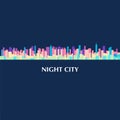 Vector color illustration of city skyline panorama at night